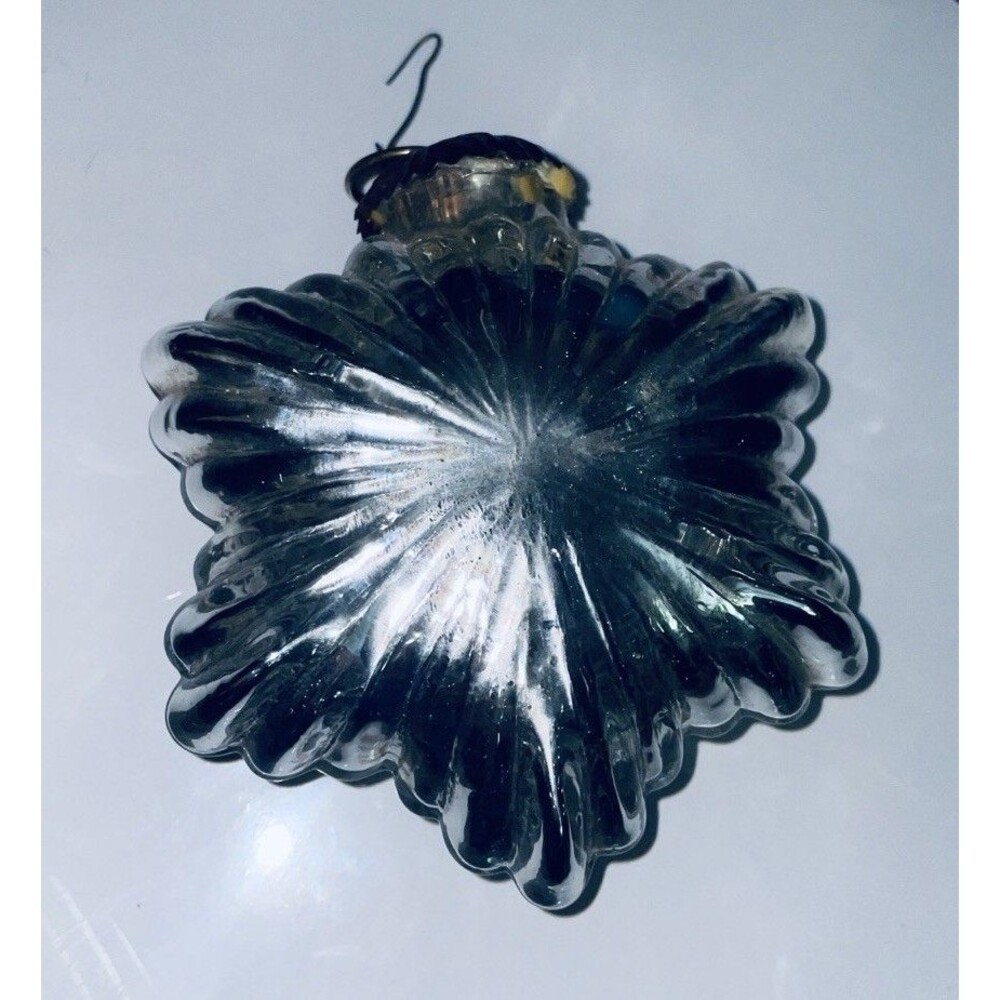 Vintage Mercury Glass Starburst Ornament Silver Fluted Pleated Christmas